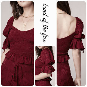 NWT B.O.G. Band of the Free Lea Jacquard Smocked Crop Top Sz S [4-6] Rhubarb Red